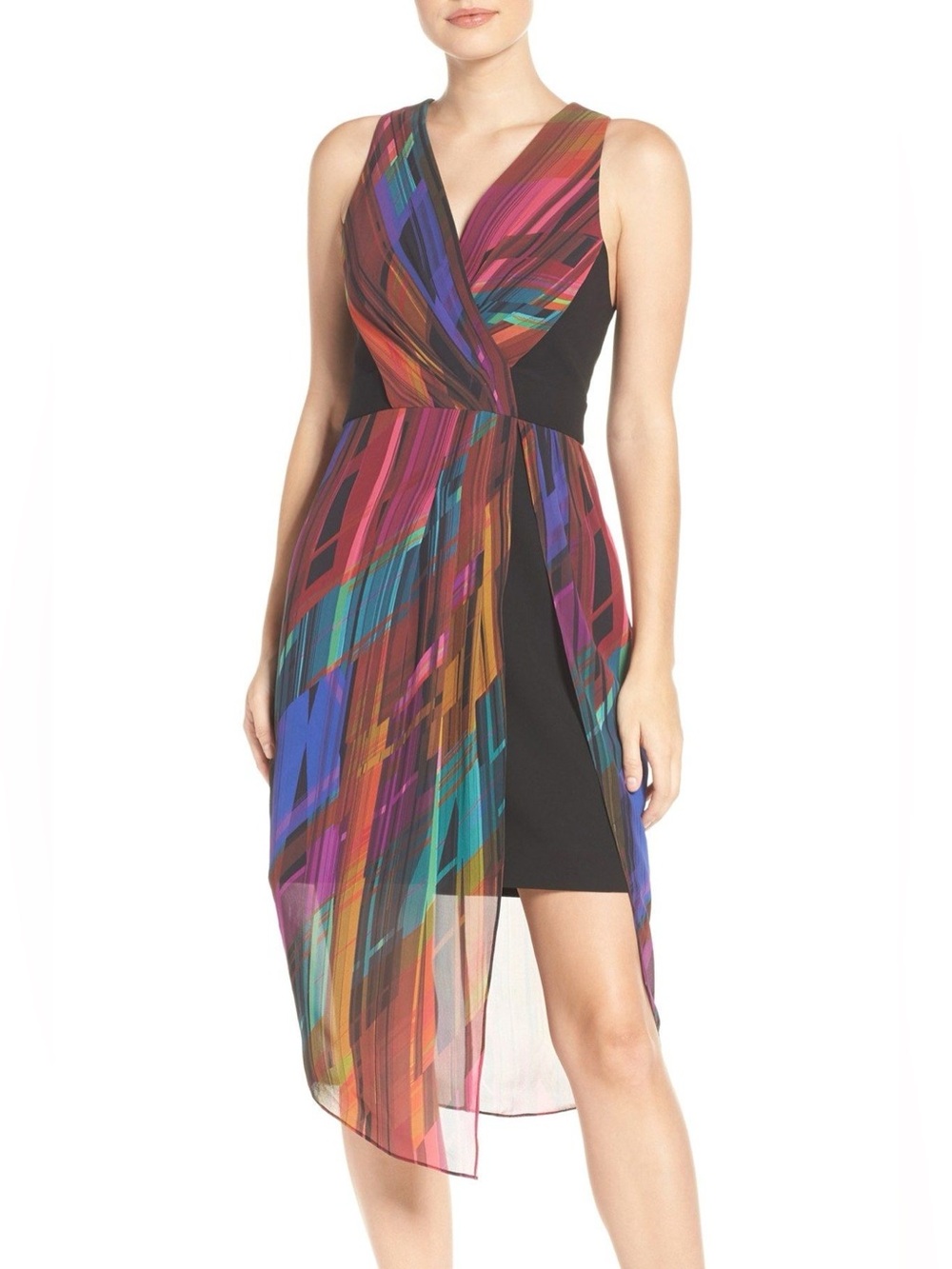 LAUNDRY By Shelli Segal Multicolor Striped Overlay Dress Size 10